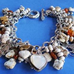 Sterling Silver Moonstone Heart White Southwestern Charm Bracelet